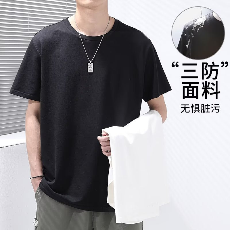 上衣百搭夏季短袖港风五分袖学生宽松潮流恤新款男装潮流白色