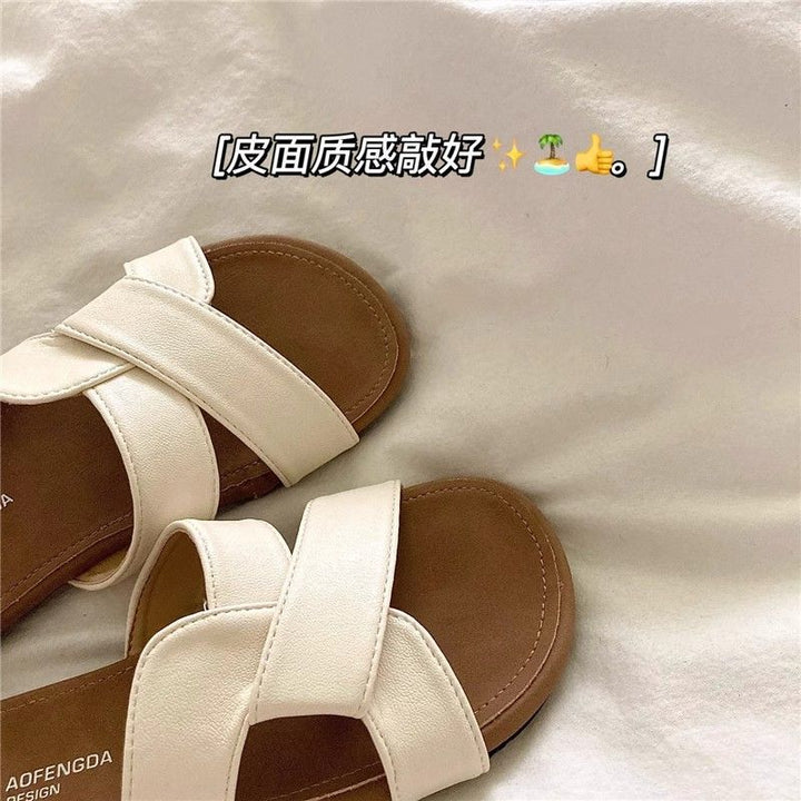一字拖沙滩外穿凉拖百搭软底交叉设计感平底拖鞋夏季韩版新款室外