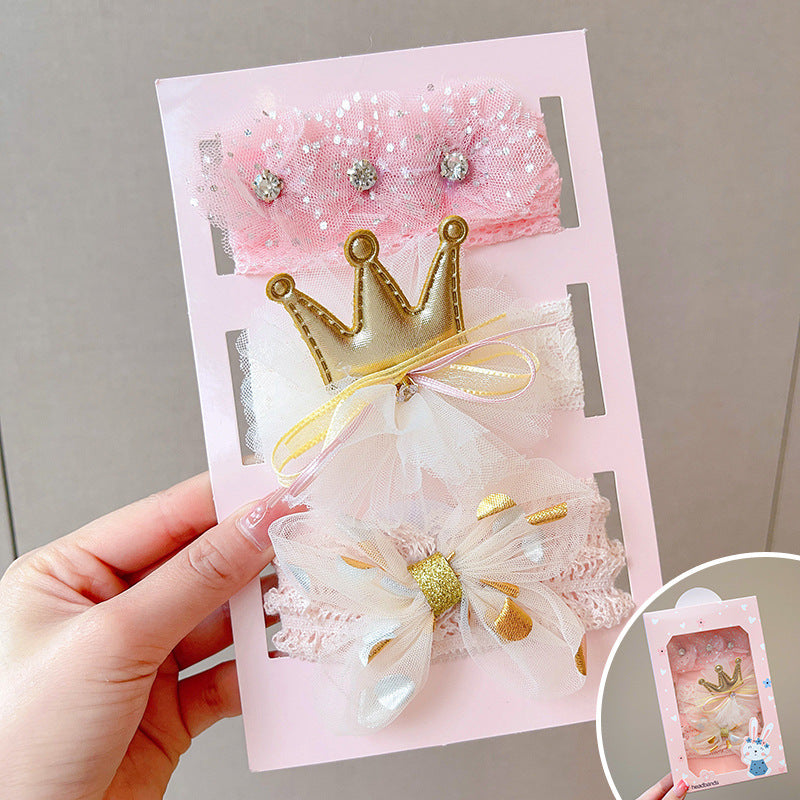 新款婴儿发带韩版蝴蝶结花朵儿童发饰头带护囟门皇冠饰品套装礼盒