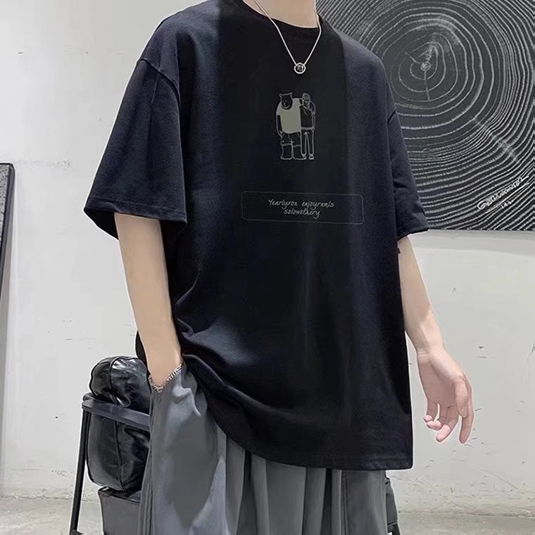 短袖T恤男2023夏季胖子大码宽松百搭港风衣服潮牌ins炸街半袖体恤
