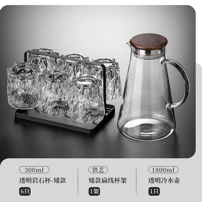 家用水杯套装复古浮雕冰川玻璃杯子水杯高级感茶水杯啤酒杯子