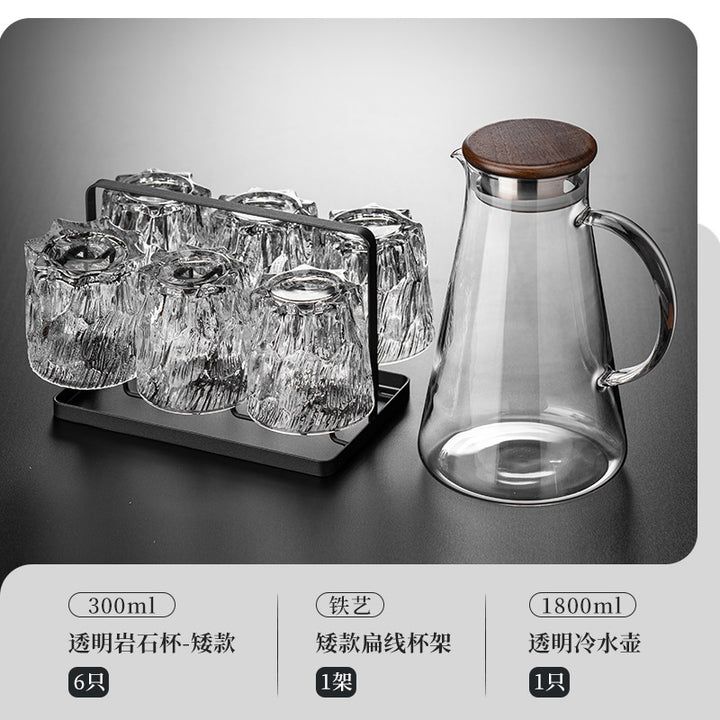 家用水杯套装复古浮雕冰川玻璃杯子水杯高级感茶水杯啤酒杯子