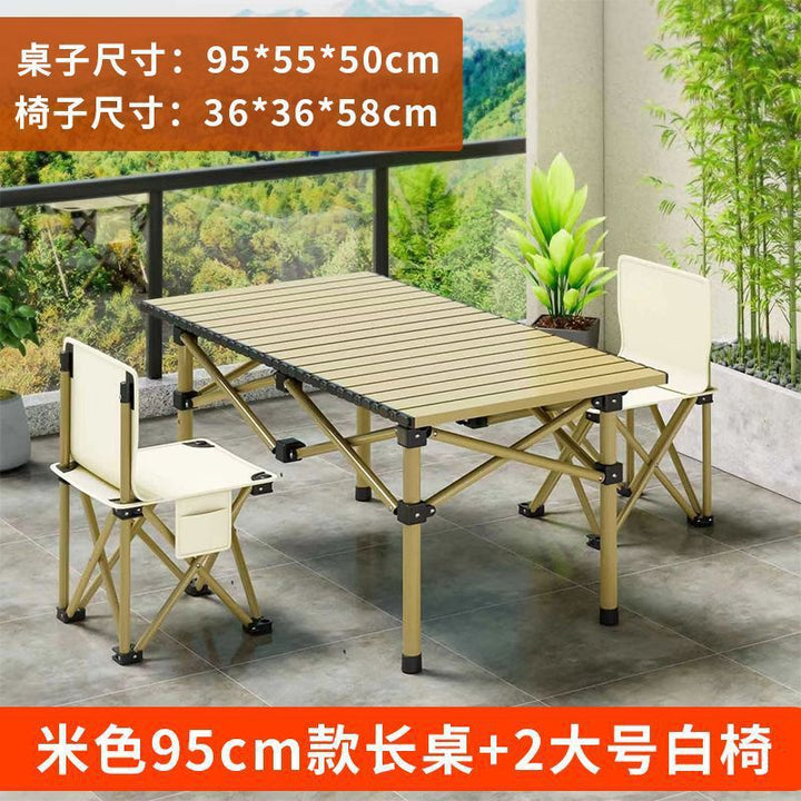 Outdoor Camping Folding Table & Chair Set – Portable Picnic Egg Roll Table Complete Kit