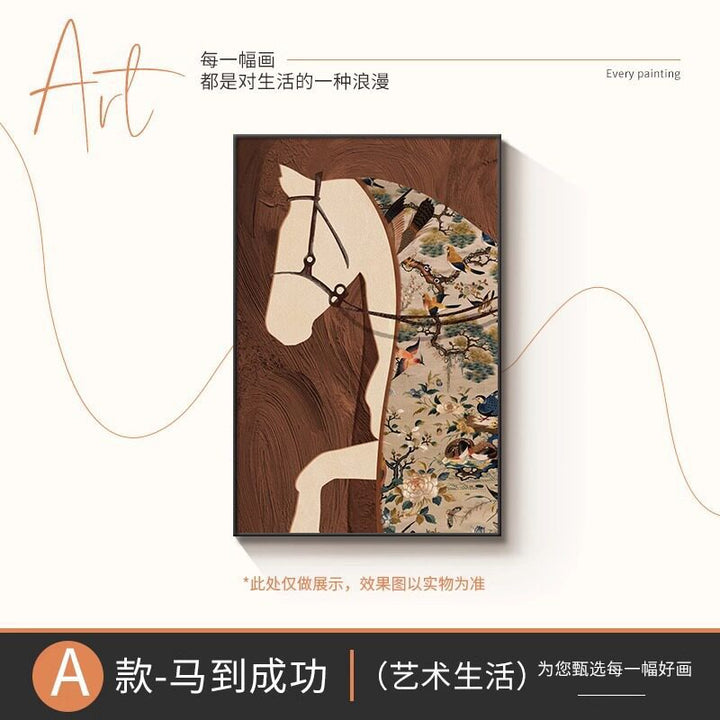 中古风马到功成入户玄关装饰画法式客厅沙发背景墙挂画高级感壁画