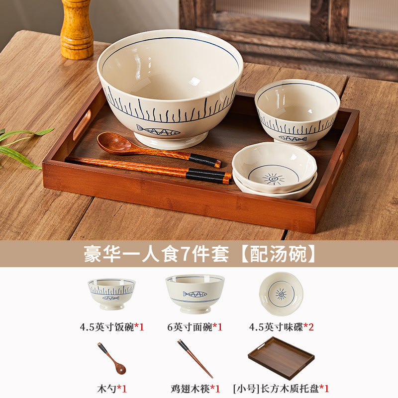 日式釉下彩陶瓷碗盘套装家用餐具一人食高颜值餐具套装乔迁送礼