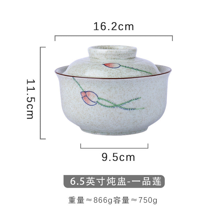 6.5英寸泡面碗带盖便当盒学生中式釉下彩陶瓷套装拉面碗食堂餐具