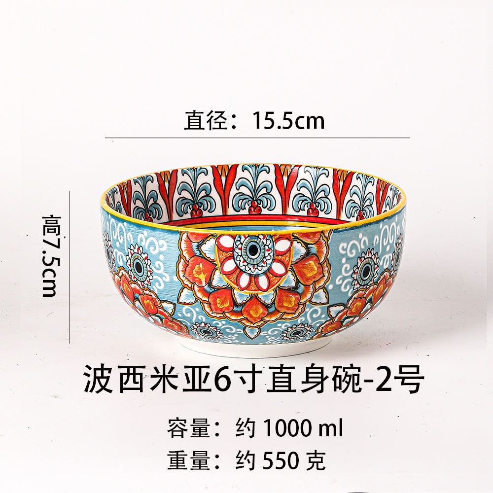 波西米亚风餐具瓷碗拉面碗瓷器燕麦碗沙拉碗6寸汤碗陶瓷餐厨饮具