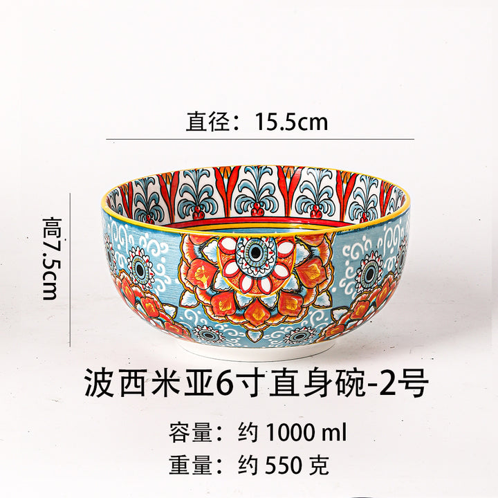波西米亚风餐具瓷碗拉面碗瓷器燕麦碗沙拉碗6寸汤碗陶瓷餐厨饮具