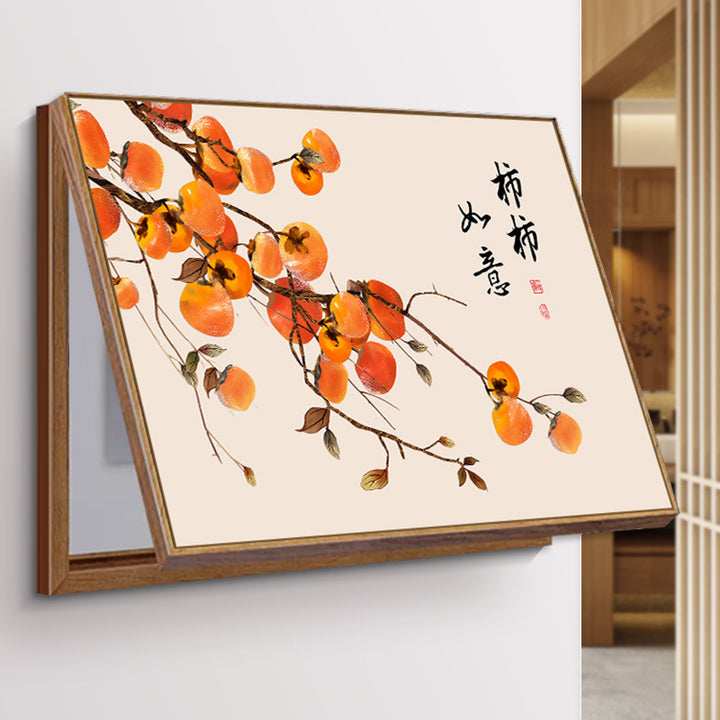 电表箱装饰画新中式餐厅配电箱信号箱遮挡挂画现代简约免打孔壁画