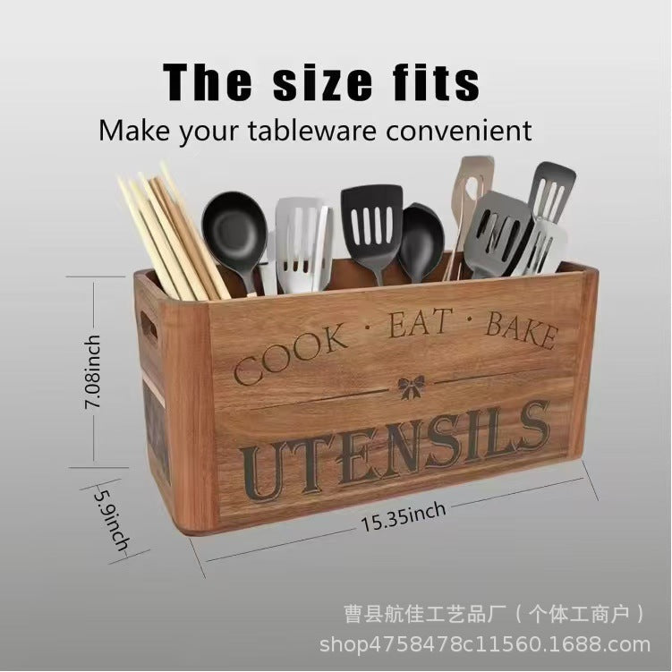 厨房相思木餐具收纳盒家用实木刀叉整理盒桌面木制烹饪工具存放盒