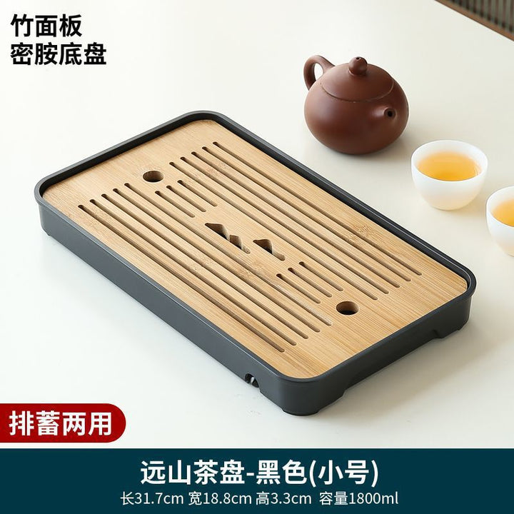 家用简约功夫茶具茶盘套装长方形储水日式密胺竹制小茶台沥水托盘