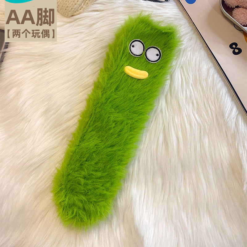 【跨境】水貂绒袜子女日系可爱甜美中筒袜冬季毛绒保暖地板袜搞怪