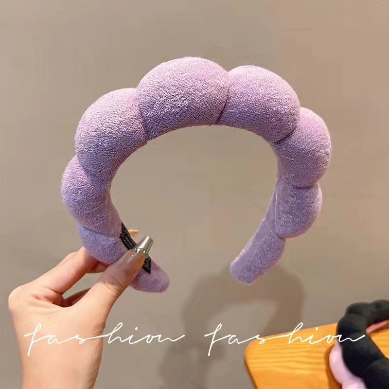 亚马逊麻花海绵发箍女生高级感毛巾布高颅顶发带洗脸化妆头箍套装