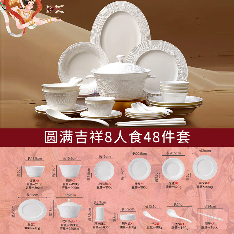 Ceramic Tableware Bowl & Plate Set Bowl & Plate Chopsticks Underglaze Home Housewarming Gift
