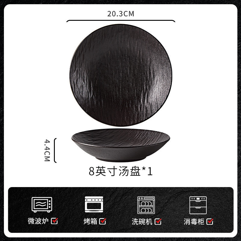创意黑白陶瓷碗家用高级感餐厅酒店批发陶瓷餐具米饭碗碗碟套装