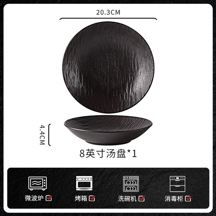 创意黑白陶瓷碗家用高级感餐厅酒店批发陶瓷餐具米饭碗碗碟套装