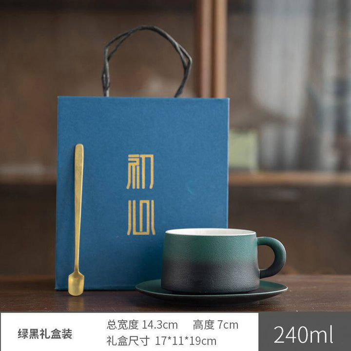 陶瓷咖啡杯碟套装高颜值粗陶渐变马克杯轻奢家用餐厅拉花杯水杯子