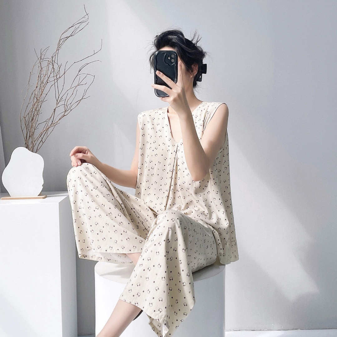2026新款棉绸睡衣女春夏季带胸垫纯色大码无袖背心长裤家居服套装