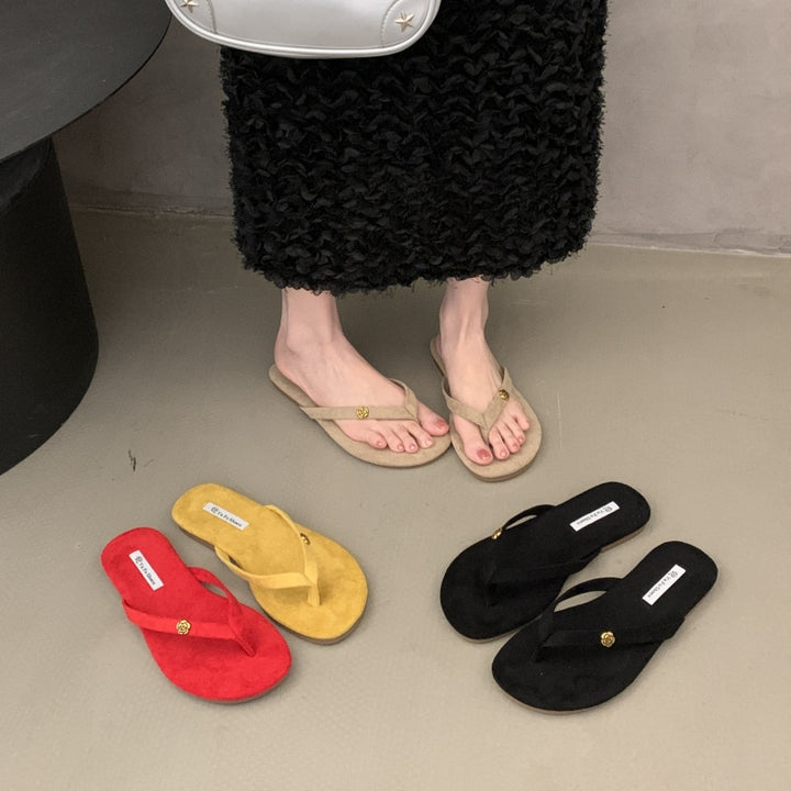 绝美平底夹板凉拖鞋女夏外穿2026新款高级感网红沙滩夹脚人字拖女