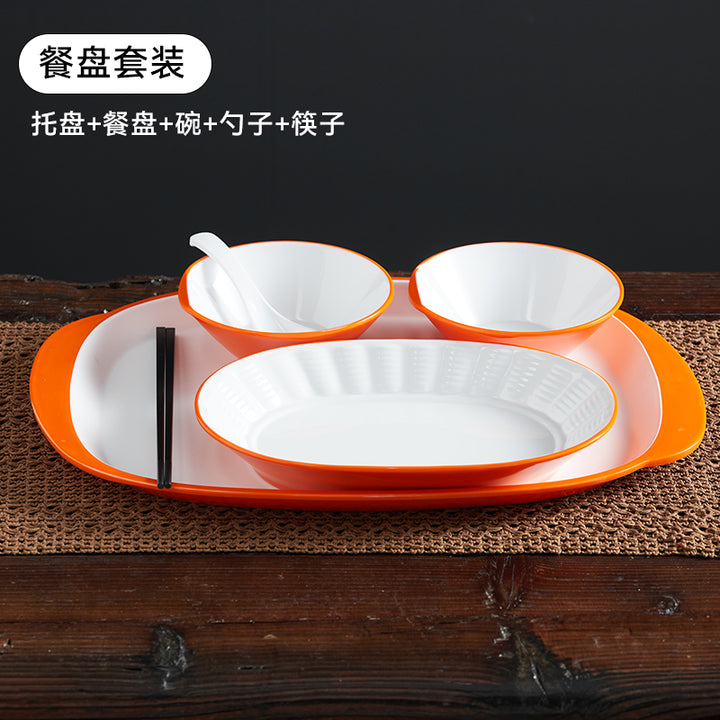 自助选现炒快餐称重菜盘商用套装学校食堂密胺餐具汤碗碟托盘