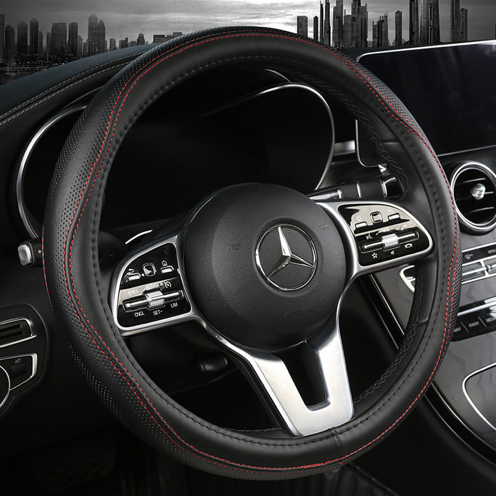 Car Genuine Leather Steering Wheel Cover Summer All Season Universal Cowhide Breathable Non Slip Durable Unise