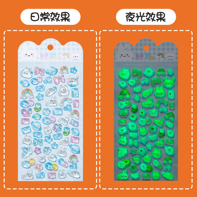 3D Glow-in-Dark Crystal Diamond Stickers – Kids Cartoon Phone Case Decoration Stickers