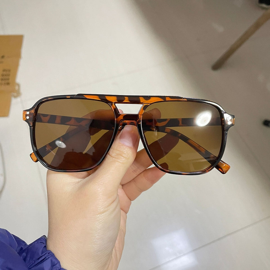 Vintage Double-Beam Sunglasses – Trendy Large Frame Ocean Lens Shades