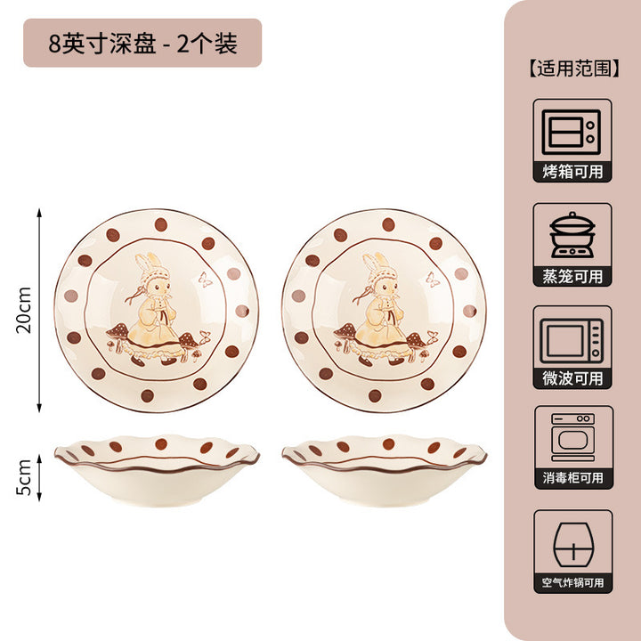 卡通赫本兔碗碟套装家用新款陶瓷餐具乔迁新居送礼碗盘子生日礼物
