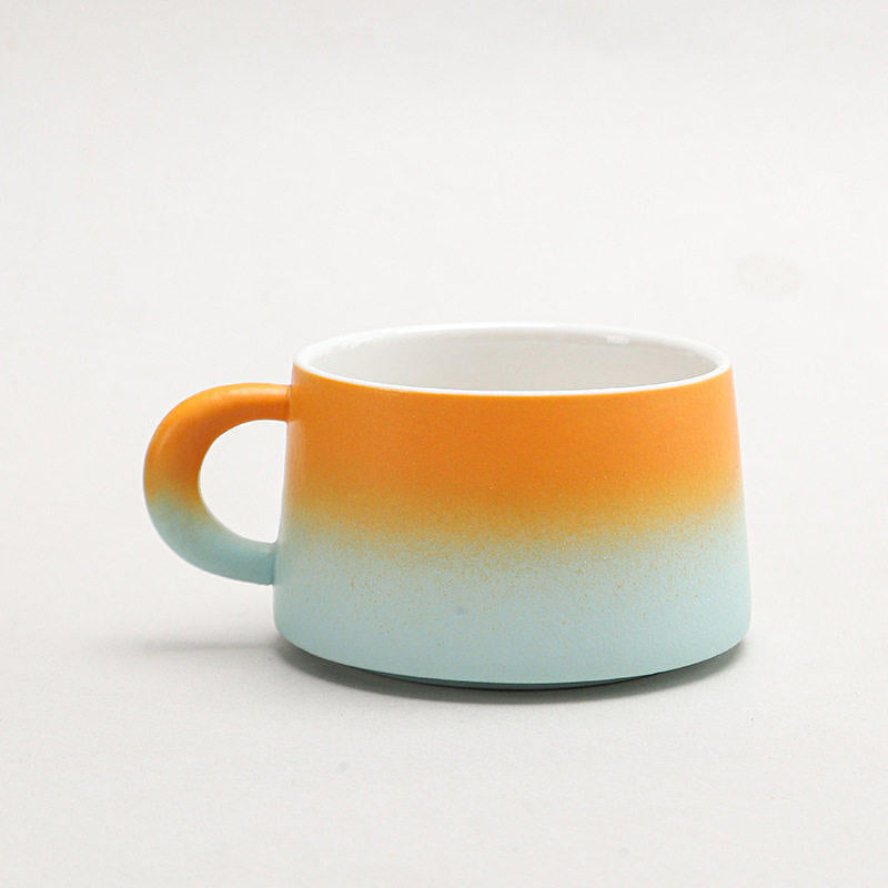 陶瓷咖啡杯碟套装高颜值粗陶渐变马克杯轻奢家用餐厅拉花杯水杯子
