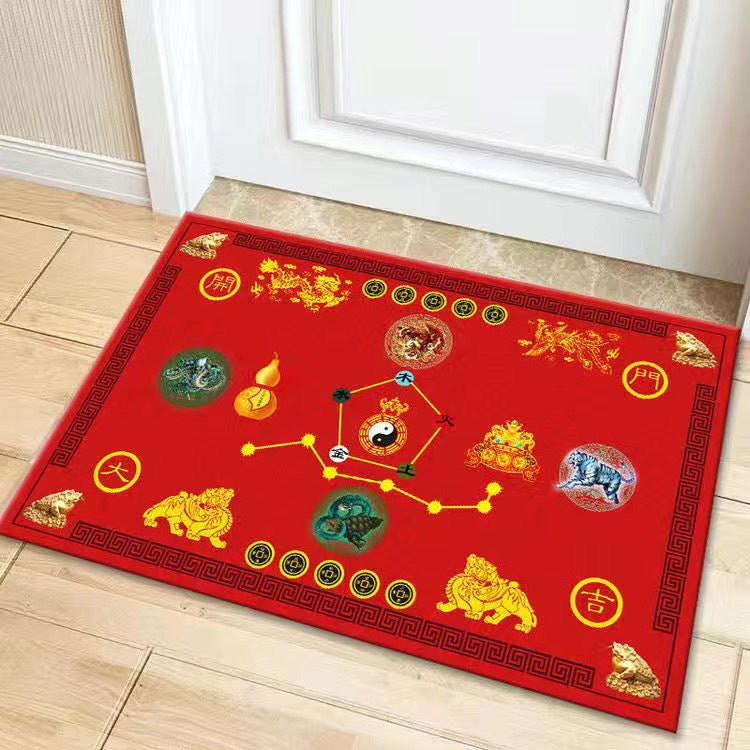 七星九运过门垫新款太极五行开运五帝钱转运黄色地垫招财神兽脚垫