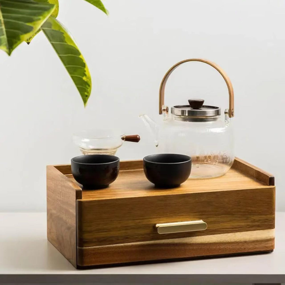 跨境抽屉式木质茶包收纳盒茶水间咖啡胶囊收纳盒分格茶包收纳盒
