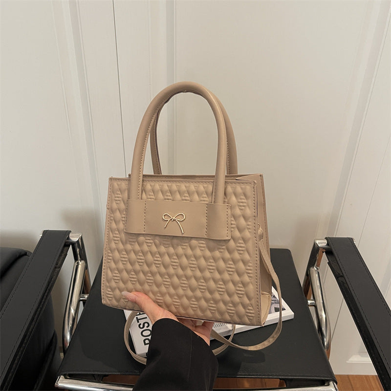 Textured Diamond Pattern PU Single Shoulder Bag – Women's Retro Handbag