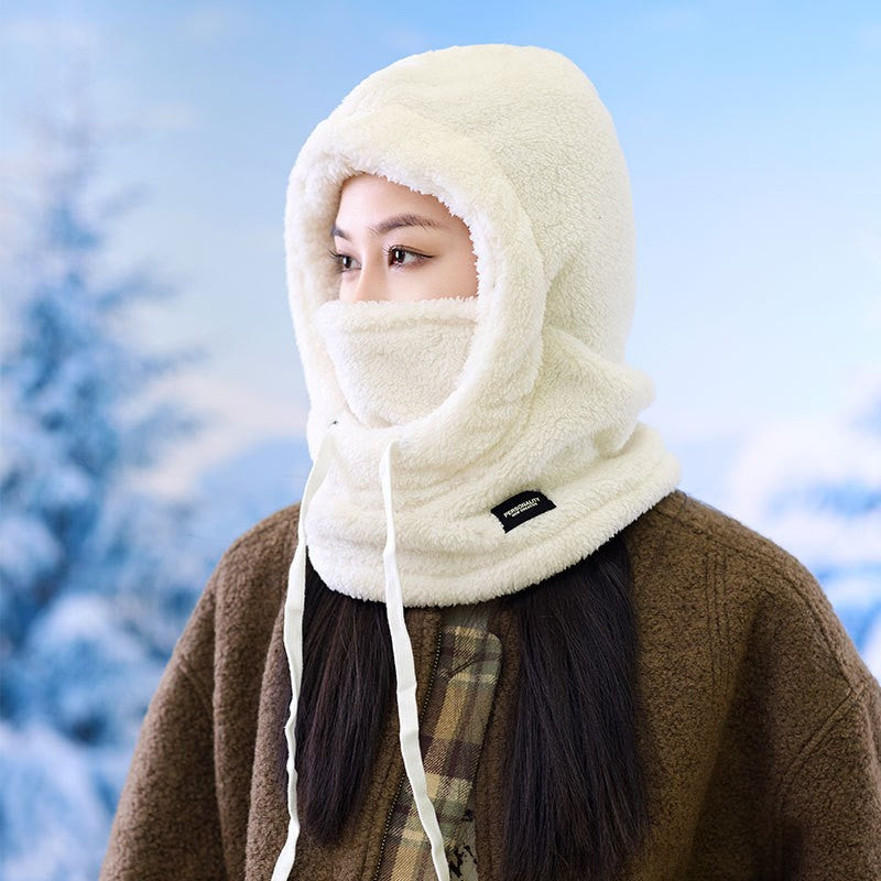 跨境帽子女冬季水波纹毛绒帽防风保暖套头帽可戴头盔骑行帽子批发
