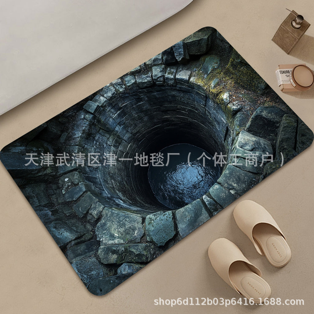 跨境temu代发3D视觉错觉入户玄关水晶绒地垫进门门垫耐脏耐磨地垫