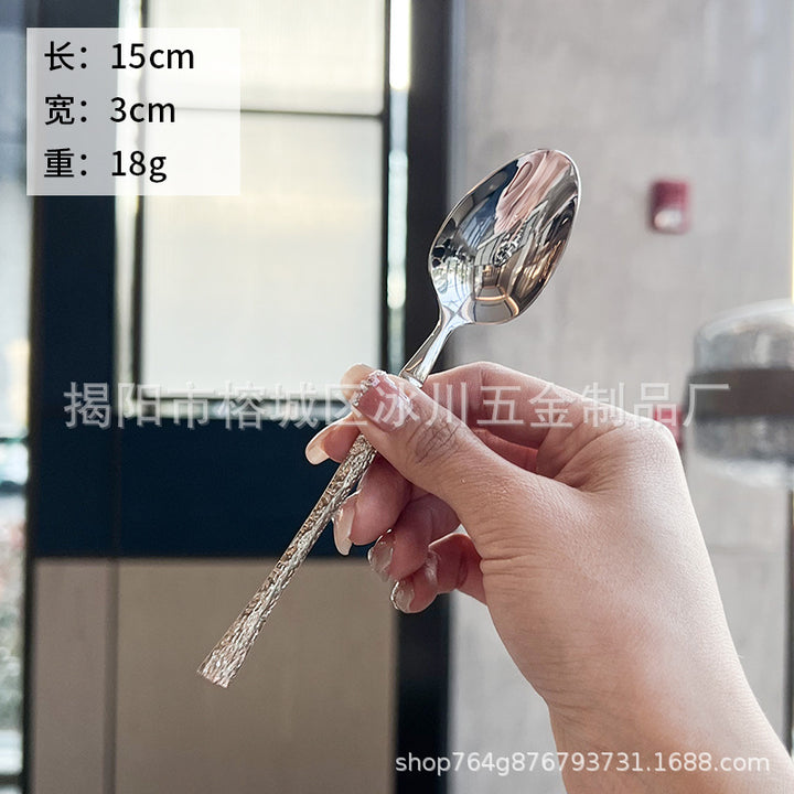 欧式轻奢小蛮腰 304不锈钢锤纹刀勺叉家用餐厅餐匙牛排意面三件套