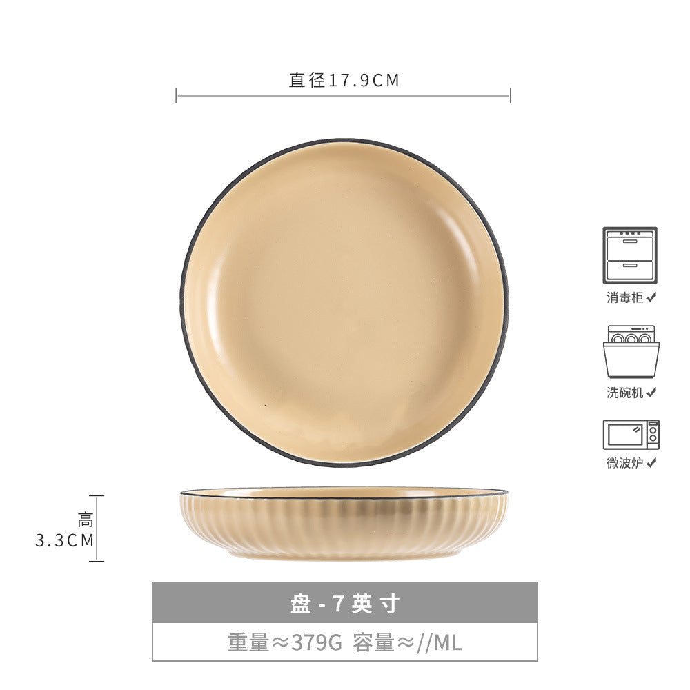 高颜值深盘圆形便宜碗复古陶瓷菜碗家用盘子餐具碗碟批发外贸尾单