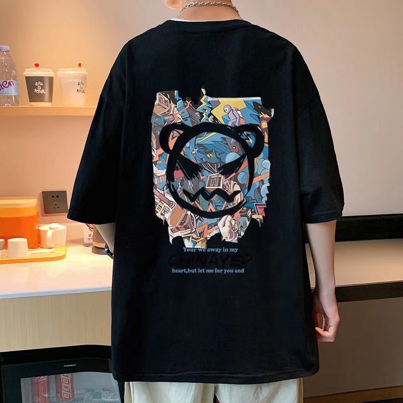 夏季港风恶魔笑脸短袖t恤男ins潮流宽松情侣半袖日系休闲百搭体恤