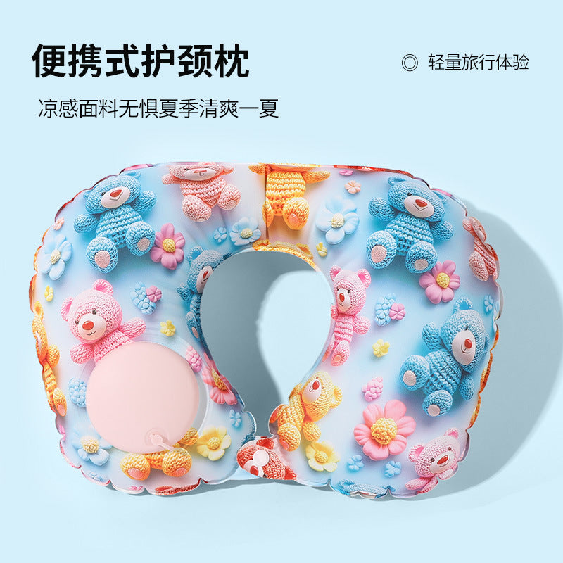 充气u型枕便携护颈枕按压充气枕旅游三宝颈枕可收纳TPU飞机枕批发