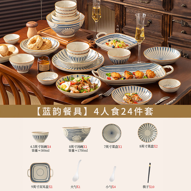 Japanese Style Tableware Set Home Bowl & Plate Underglaze Bowl Chopsticks Bowl & Plate Gift Giving Ceramic Bowl