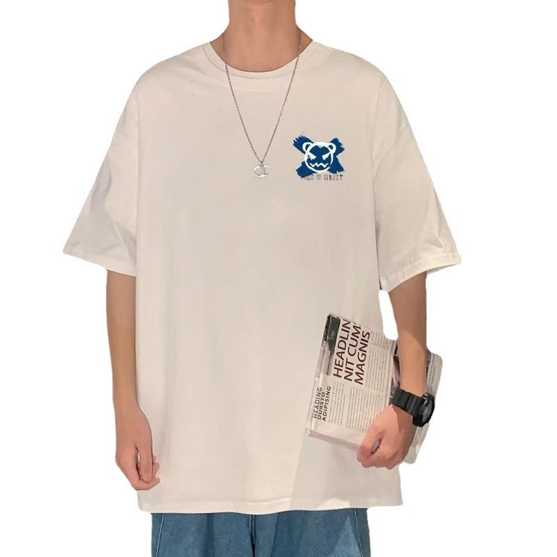 夏季港风恶魔笑脸短袖t恤男ins潮流宽松情侣半袖日系休闲百搭体恤
