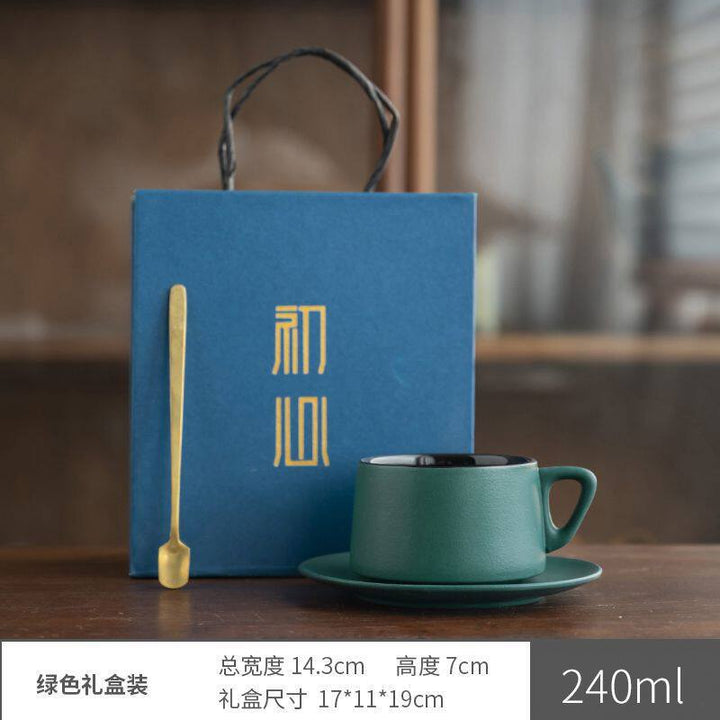 陶瓷咖啡杯碟套装高颜值粗陶渐变马克杯轻奢家用餐厅拉花杯水杯子