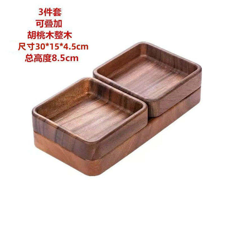 跨境定制胡桃木盘子木质托盘餐盘家用干果盘点心盘方形加厚可堆叠