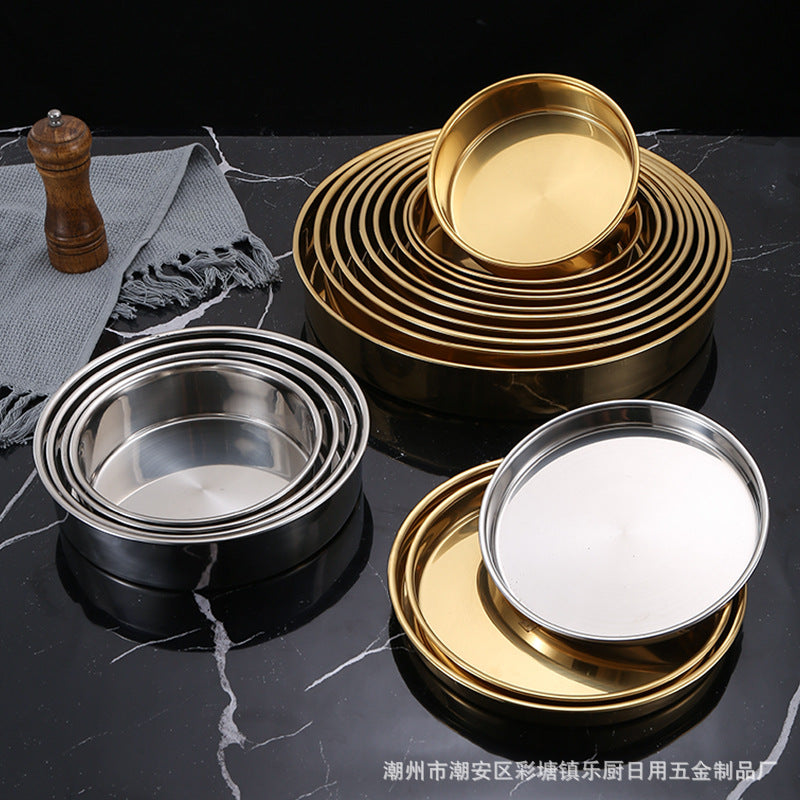不锈钢糕盘凉皮盘做凉皮的盘子做凉皮的工具平底蒸盘套装圆形托盘