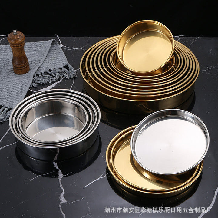 不锈钢糕盘凉皮盘做凉皮的盘子做凉皮的工具平底蒸盘套装圆形托盘