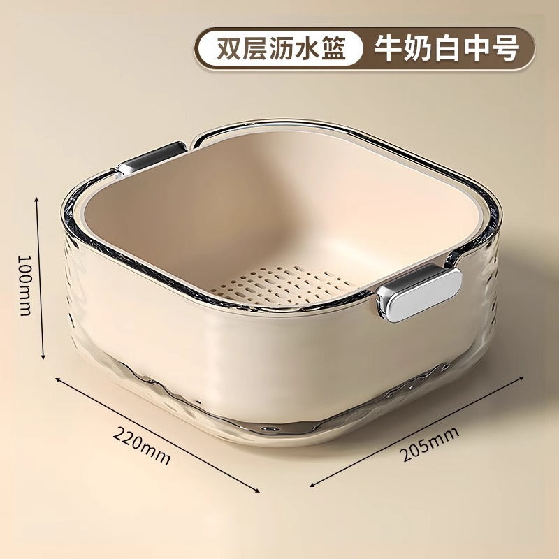 双层洗菜盆沥水篮六件套厨房客厅家用洗水果盘简约塑料淘菜菜篮子
