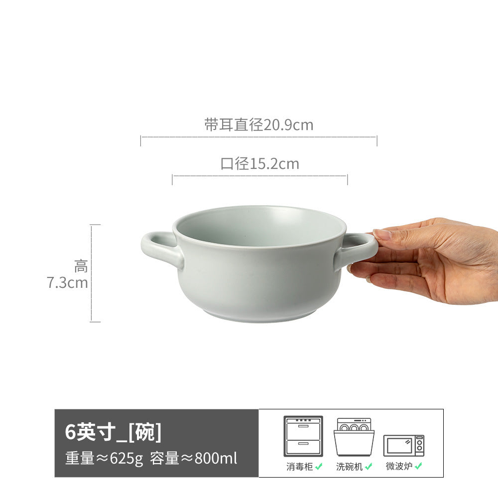 复古双耳陶瓷碗面碗酸奶碗双耳碗圆形菜碗汤碗日式碗餐具批发窑变