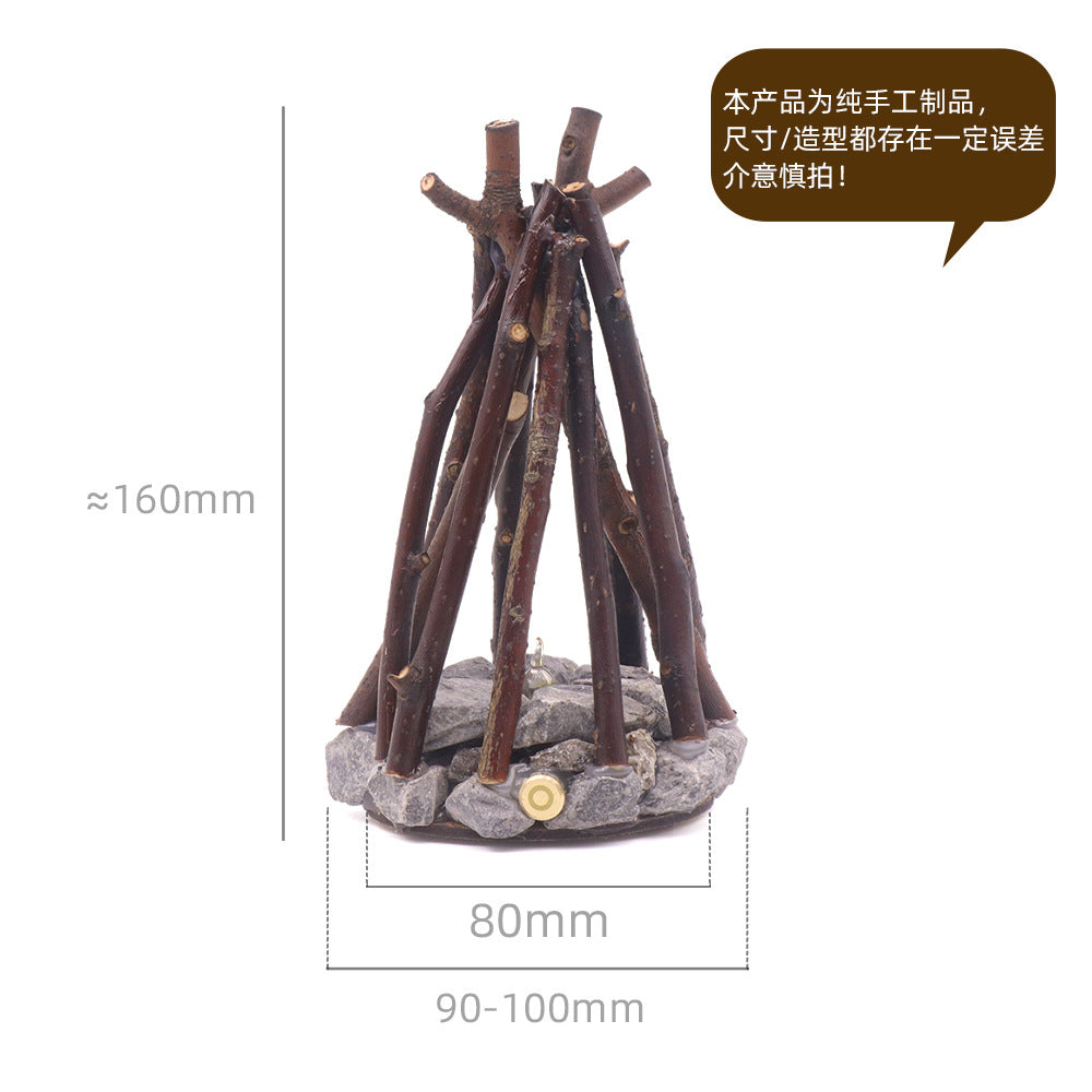 创意夜灯简约复古装饰手工树枝造型LED燃烧篝火民宿立体桌面摆件