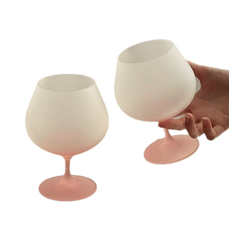 Gradient Pink Frosted Glass Wine Cup – French Style High-Stem Red Wine & Champagne Glass