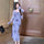 French Vintage Purple Ink Floral Slip Dress – Elegant Slim Fit Women's Dress
