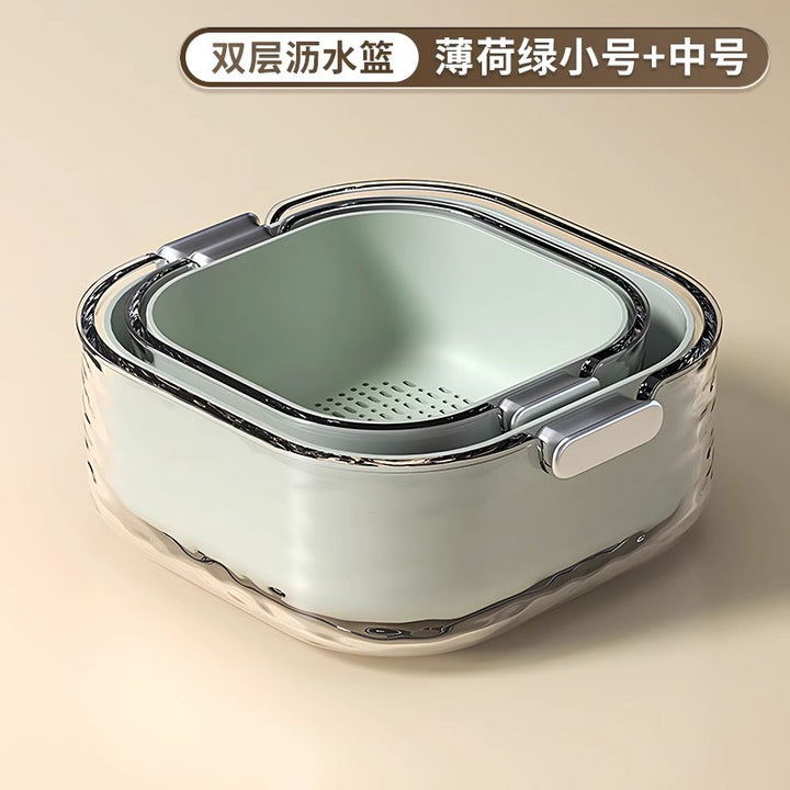 双层洗菜盆沥水篮六件套厨房客厅家用洗水果盘简约塑料淘菜菜篮子